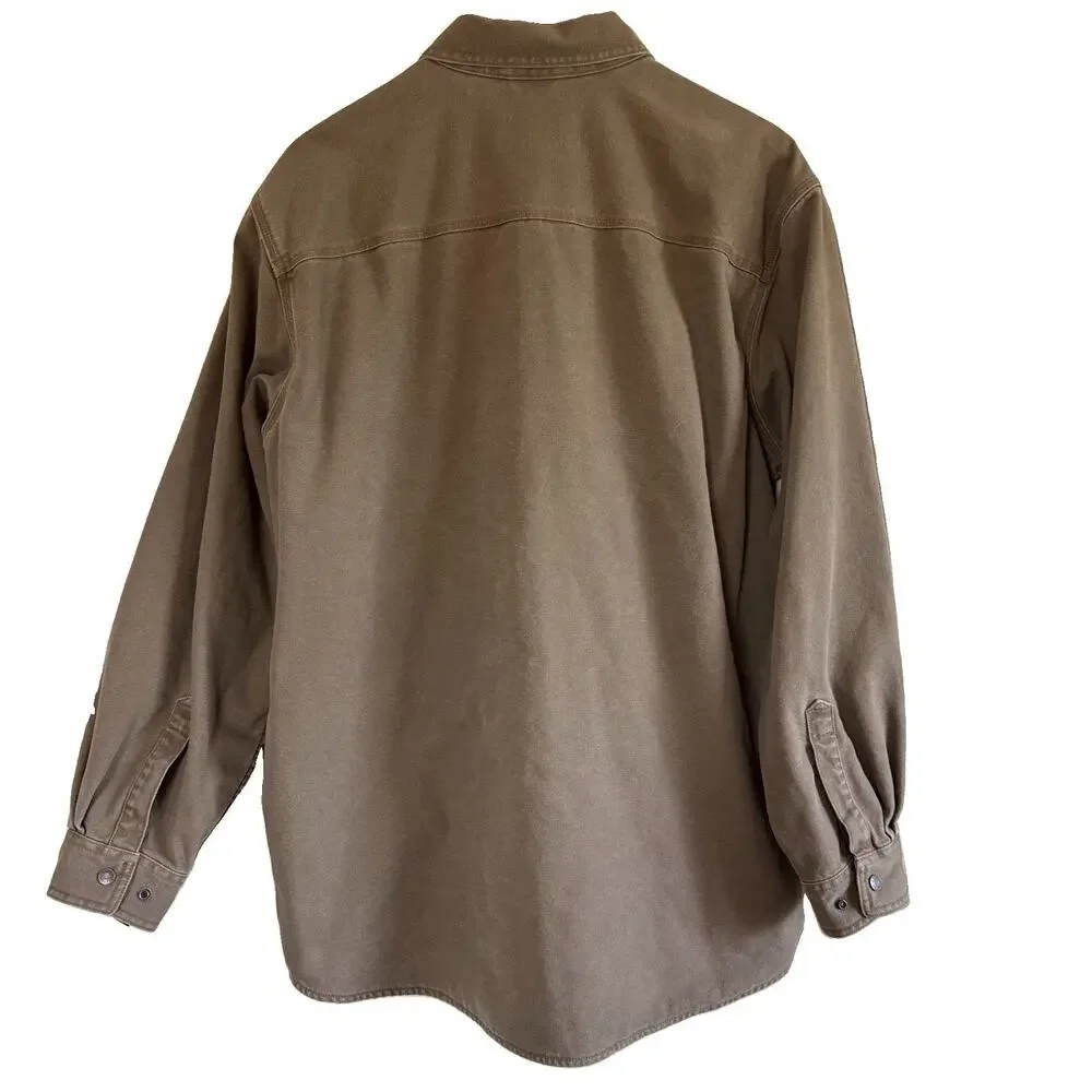 Vtg L.L. Bean Duck Canvas Chore Barn Shirt Jacket Tan Men’s Large Flannel Lined